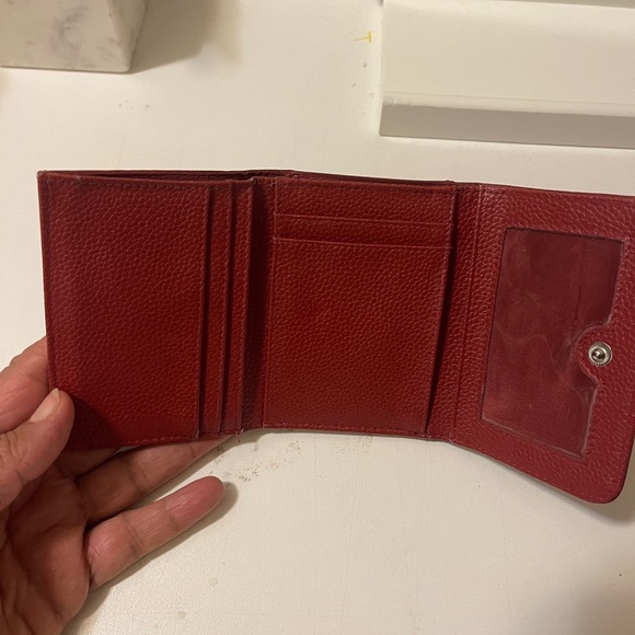 Women's Red Leather Strapless Trifold Wallet Solid Pebbles - Picture 5 of 12